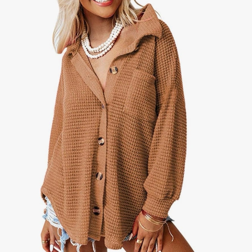 Orange Button-Up Waffle Knit Shirt
